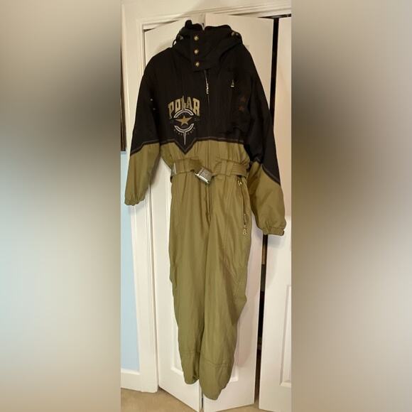 BOGNER SPORTS MENS NAVY BLUE TAN SKI SNOW SUIT POLAR STAR TRACKING EQUIP SZ 38